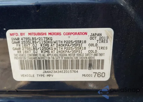 2014 Mitsubishi Outlander Se z USA, uszkodzony, nr VIN JA4AZ3A34EZ015764